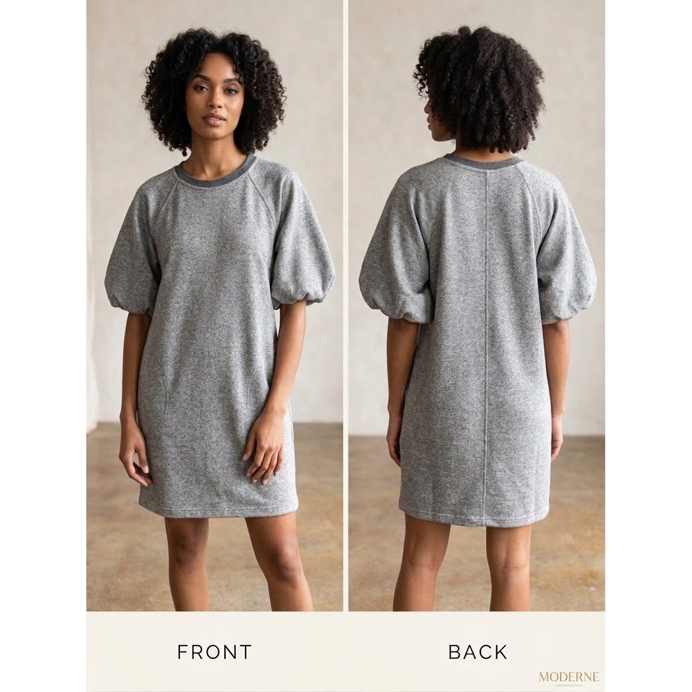 Velvet by Graham & Spencer Grey Fleece Puff Sleeve Sweatshirt Dress Large